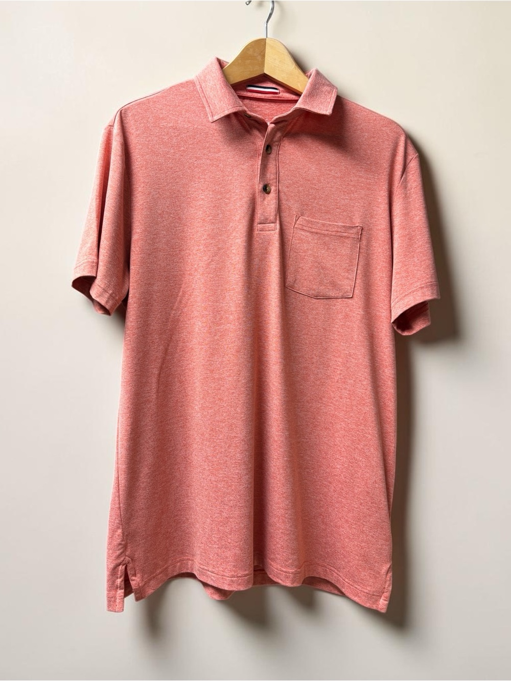 Men's Pocket Polo in Heather Coral Pink